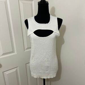 Anthropologie White Sleeveless Sweater Top With Chest Cut Out Detail Size XL